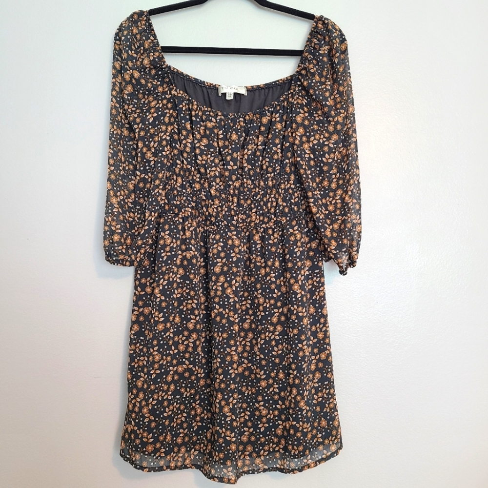 ROW A by Nordstrom Gray & Orange Romantic Floral A-line Peasant Gardencore Dress
